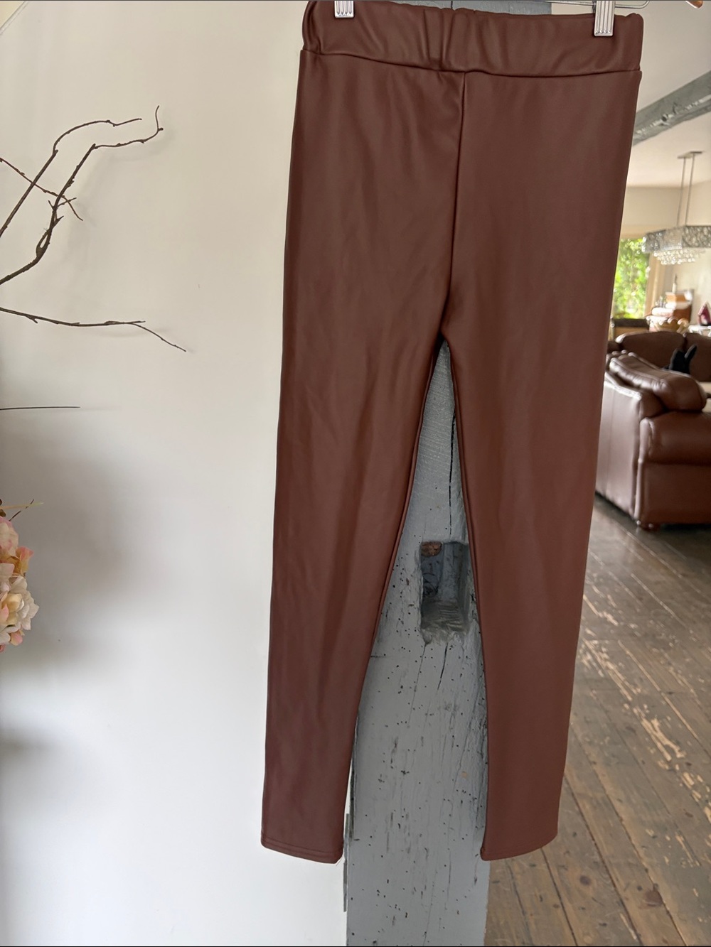 Brown Faux-Leather Leggings by venti6
